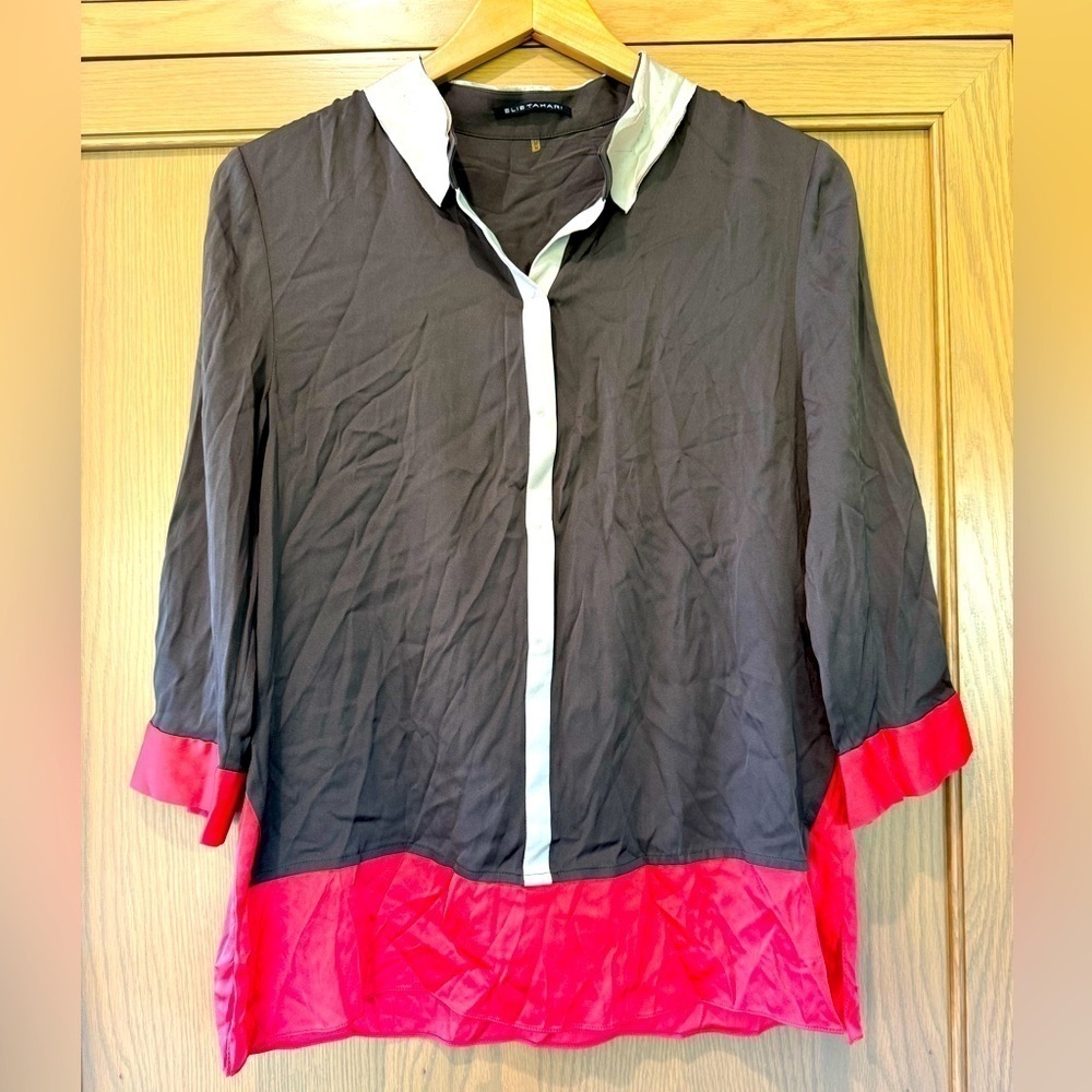 Elie Tahari Contemporary Silk Top Tab Collar / medium